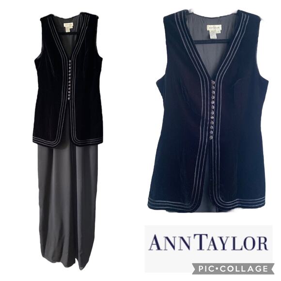 Vintage Ann Taylor Dressy Hoilday Black Velvet Vest Jumpsuit size 6 - Picture 1 of 12